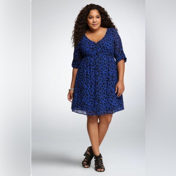 Torrid Animal Print Chiffon Shirtdress 3X 
Going Wild Blue Leopard100%Polyester - Picture 4 of 16